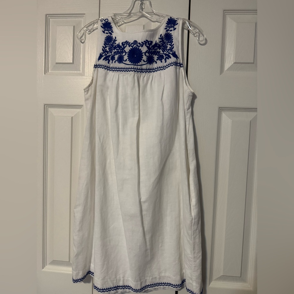 J. Crew White and Blue Sleeveless Halter Sundress